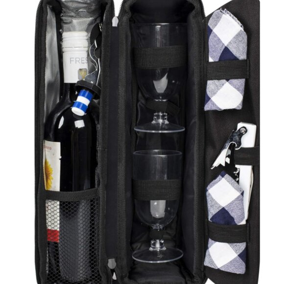 NEW! Wine Tote Bag w Cooler Compartment Two Sets of Tableware - Picture 5 of 6